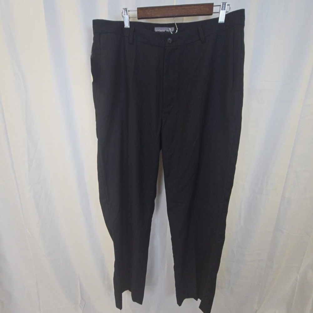 Andrew Fezza Dress Pants Mens 36x34 Black Ink Pleated Classic Fit Rayon Blend